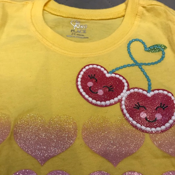 NWT The Children’s Place Cherry Heart Yellow Tee - Picture 3 of 3
